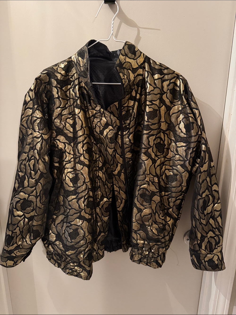 Vintage Black & Gold Floral Bomber Jacket